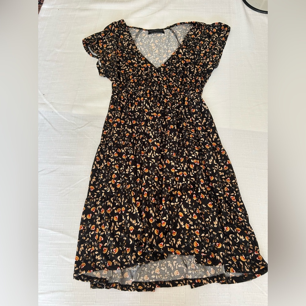 Urban Outfitters Black and Orange Floral Midi Dress